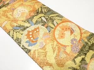 アンティーク　佐賀錦　枝垂れ柳に梅・蝶模様織り出し袋帯（材料）